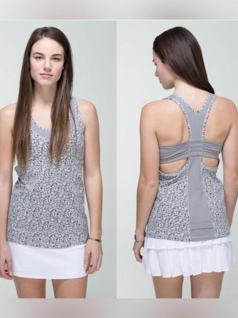 Lululemon 10 Grey Floral Tone it Tank